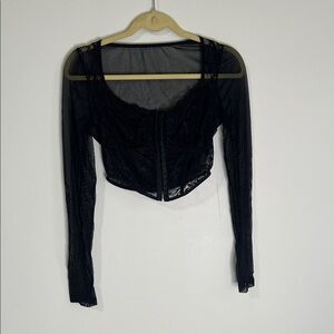 SHEIN Black Sheer Lace Long Sleeve Blouse